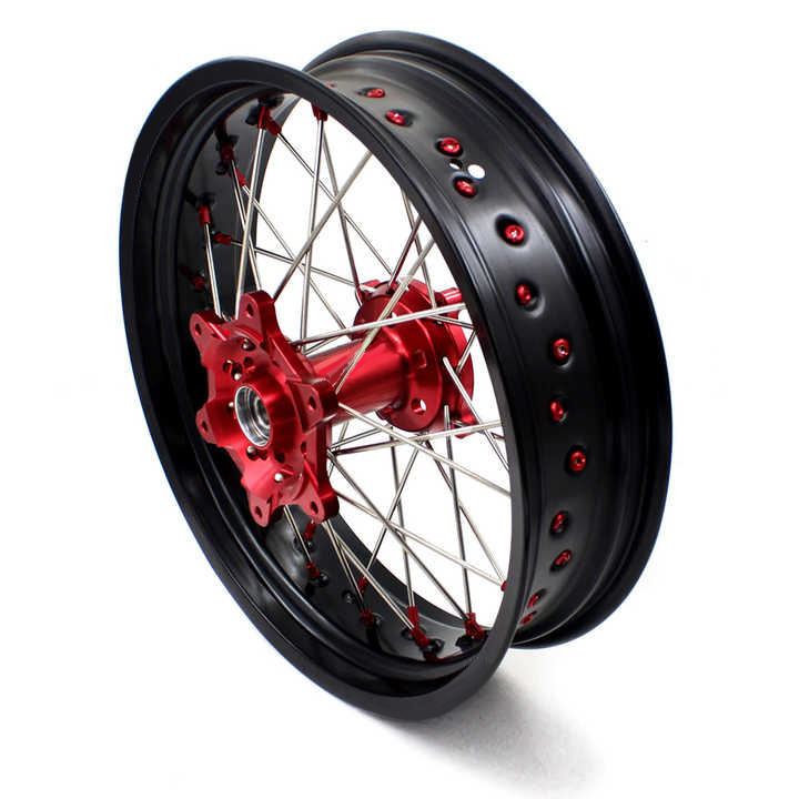 The 17-inch Superbike Wheel Set Fits Honda XR650L 1993-2022 Anodized Aluminum Red Wheels with Black Wheels