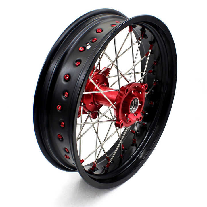 The 17-inch Superbike Wheel Set Fits Honda XR650L 1993-2022 Anodized Aluminum Red Wheels with Black Wheels