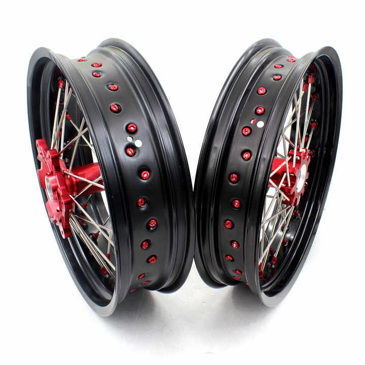 The 17-inch Superbike Wheel Set Fits Honda XR650L 1993-2022 Anodized Aluminum Red Wheels with Black Wheels
