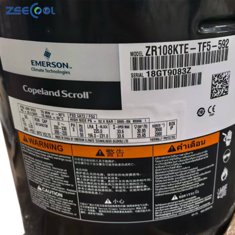 New ZR108KTE-TF5-592 Cope Land Compressor Refrigeration Compressor for Scroll Compressor 10Hp Compressor Provide Train Usage
