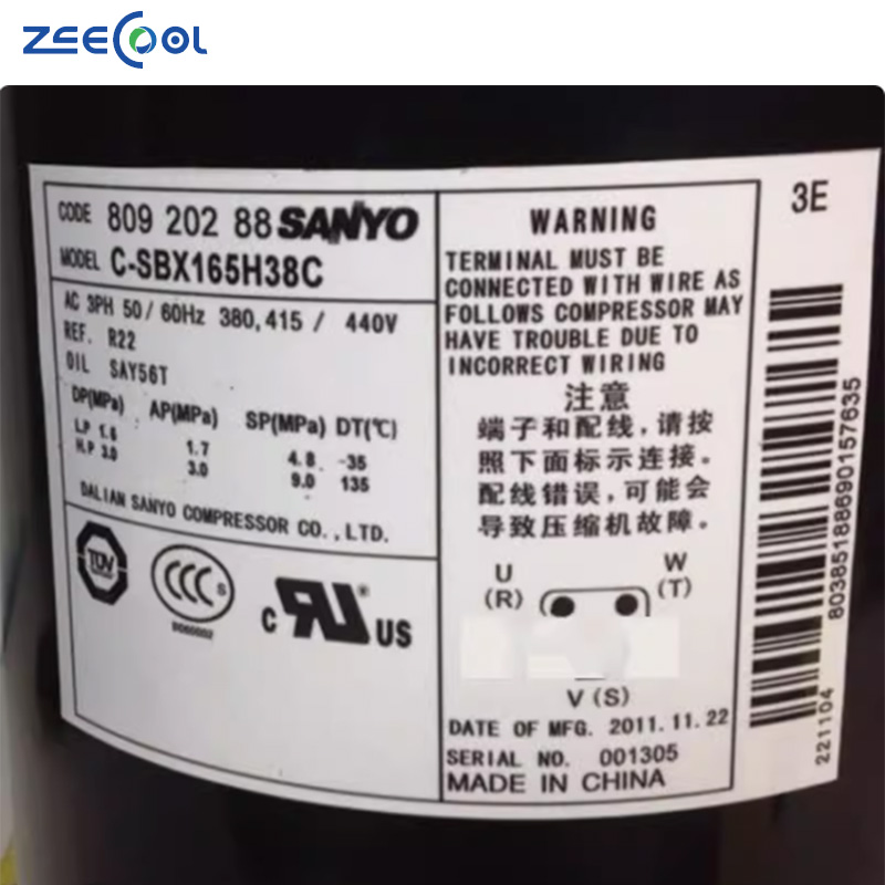 C-SBX160H38A C-SBX165H38C C-SBX180H38A C-SBX180H38K Pana Sonic Scroll Refrigeration Compressor