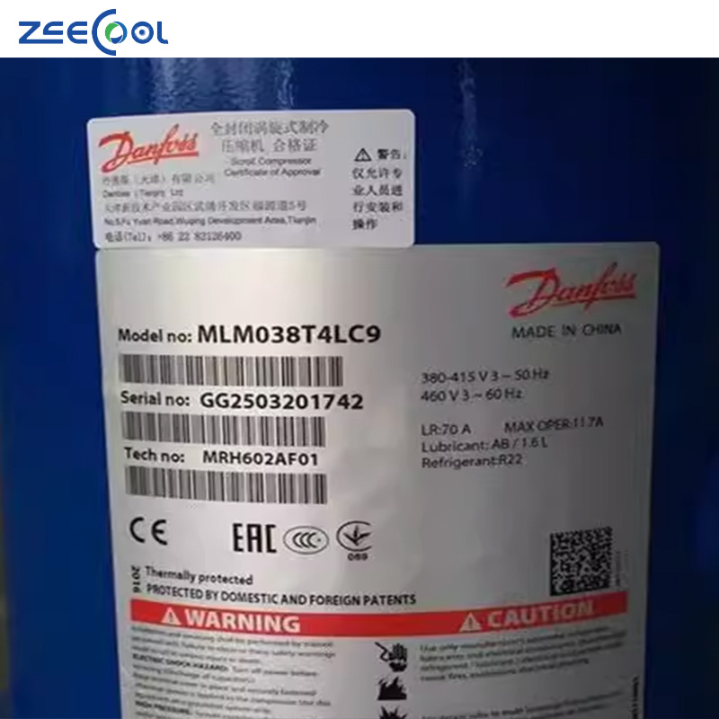 3hp Cold Room Chiller Scroll Refrigeration Compressor for Danfoss MLZ021T4LP9 MLM038T4LC9