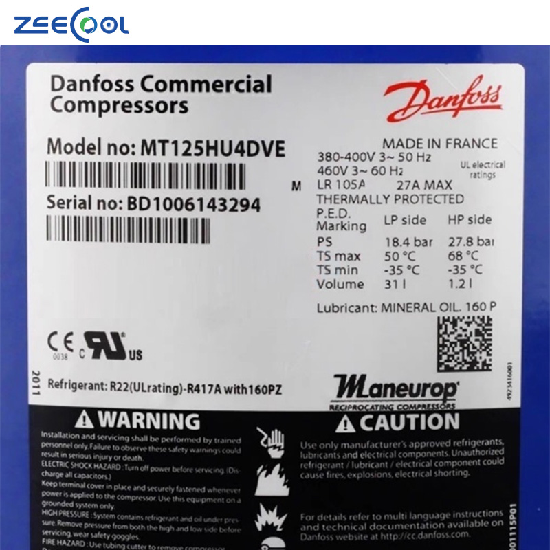 Reciprocating Refrigeration Compressor MTZ125HU4VE 10hp 380-400V 50HZ 460V 60HZ for Cold Room Air Conditioner