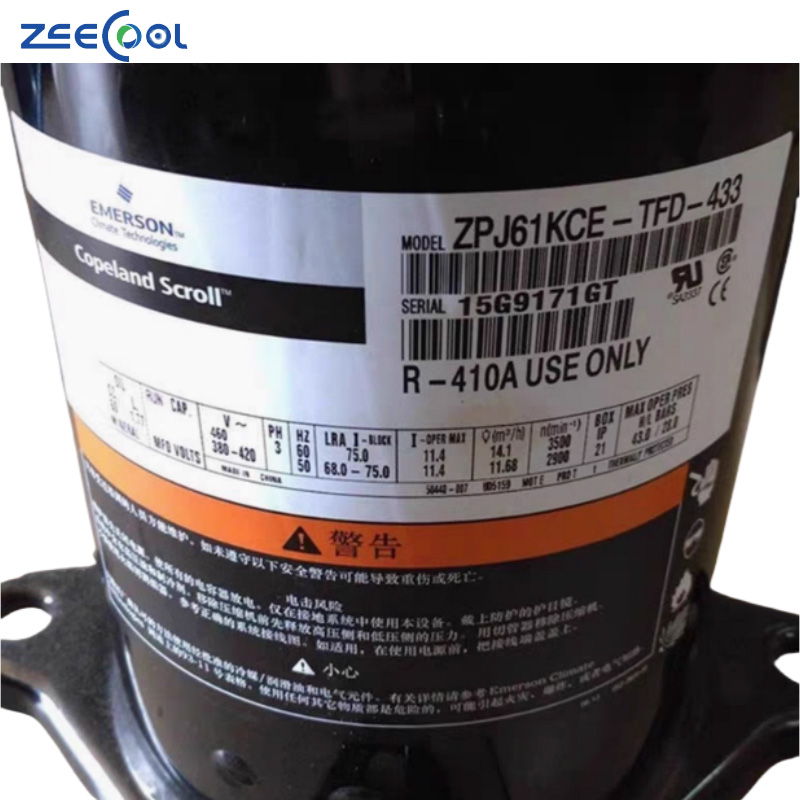 R410A 5hp ZPJ61KCE-TFD-433 ZPJ72KCE-TFD-433 ZPJ83KCE-TFD-433 Copeland Scroll Compressor for Air Conditioner Refrigeration