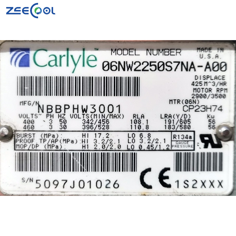 Semi Hermetic Reciprocating 75hp CarLyle 06NW2250S7NA.A00 Compressor for Cold Storage Refrigeration