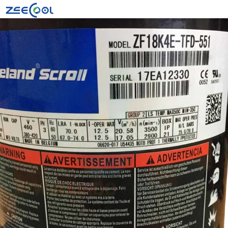 Genuine 4 hp Compressor Scroll Refrigeration Compressor ZF15K4E-TFD-556 ZF15K4-TFD-551 ZF15K4E ZF15K4-TFD-551 ZF15KQE-TFD-551