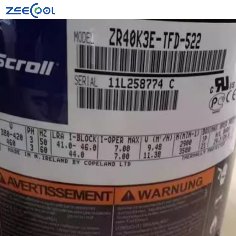 Air Conditioning Cold Room Refrigeration Equipment Compressor for 220V Copenland Scroll Compressor ZR40K3E-PFJ-522