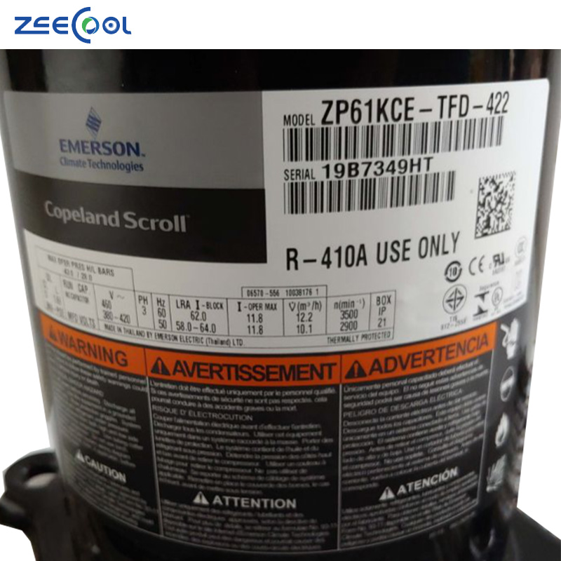 Brand New 5hp R410a Scroll Copeland Compressor ZP61KCE-TFD-422 ZP72KCE-TFD-522 for Refrigeration Storage