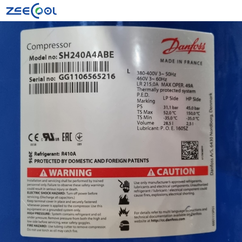 Dan-foss Commercial Scroll Compressor SH240A4ABE 20hp Refrigeration Compressor with R410a HVAC Compressor Refrigeration Parts