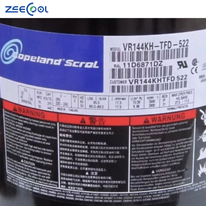 10HP ZR Series Emerson Scroll Compressor for Air Conditioning Refrigeration Copeland Compressor ZR125KC-TFD-522 ZR144KC-TFD-522