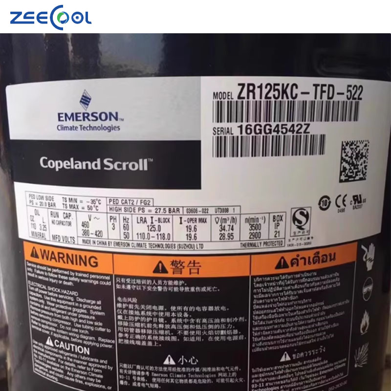 10HP ZR Series Emerson Scroll Compressor for Air Conditioning Refrigeration Copeland Compressor ZR125KC-TFD-522 ZR144KC-TFD-522
