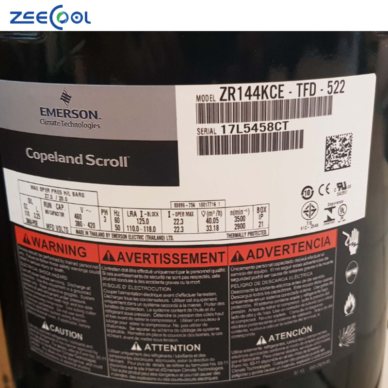 10HP ZR Series Emerson Scroll Compressor for Air Conditioning Refrigeration Copeland Compressor ZR125KC-TFD-522 ZR144KC-TFD-522
