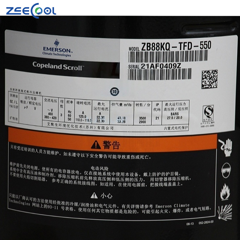 High Quality Copeland Scroll Compressor Refrigeration part ZB88KQ-TFD-551 ZB88KQE-TFD-551 ZB88KQ-TFD-550 ZB88KQE-TFD-550