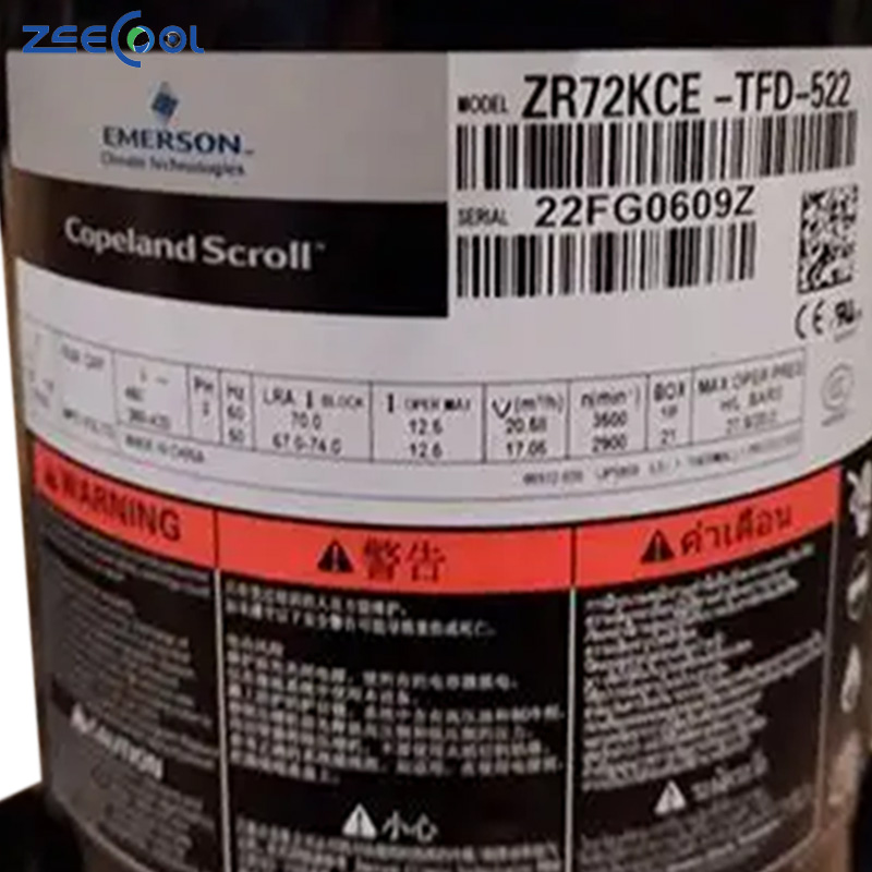 COPE-LAND Scroll Compressor ZR72KCE-TF5-522 ZR72KCE-TFD-522 ZR72KC-TFD-523 Models Refrigeration Air Compressor Heat Exchange