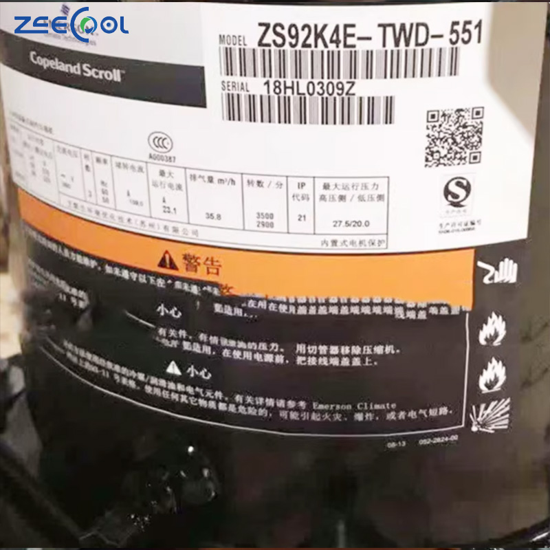 ZS56K4E-TWD-551 ZS75K4E-TWD-551 ZS92K4E-TWD-551 for COPE-LAND R404A 380V 17.6KW ZS75 ZS Scroll Compresso