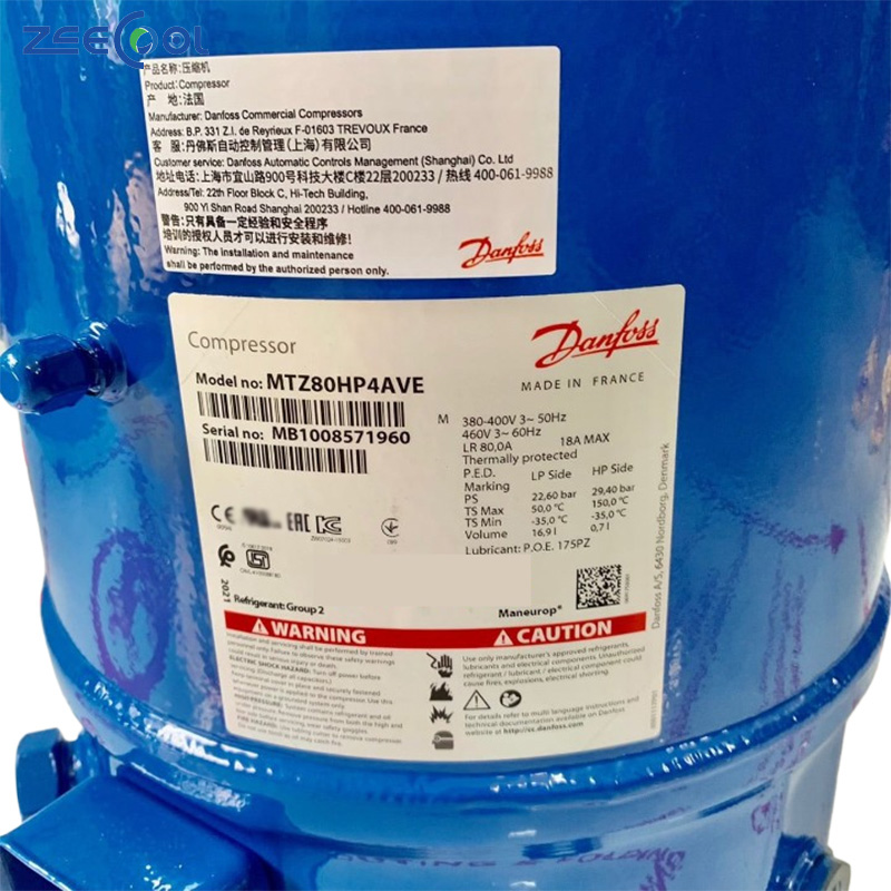 MT80HP4AVE for Danfosss Cold Storage Reciprocating Refrigeration Compressor 5HP Medium and Low-temperature Equipment