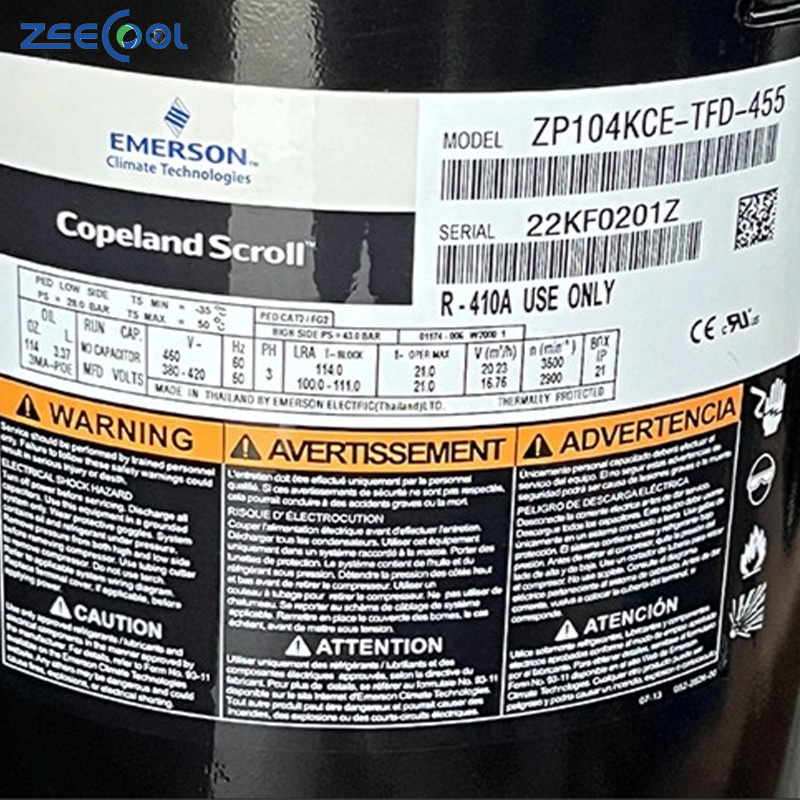 Hot Selling Stable and Durable Cope-land Scroll Compresor ZP104KCE-TF7-522 for Emer-son Refrigeration Compressor
