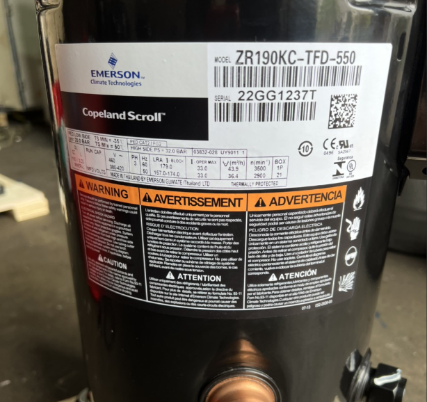 Compresor Copeland Scroll ZR190KCE-TF7-522 15HP Refrigerant R22