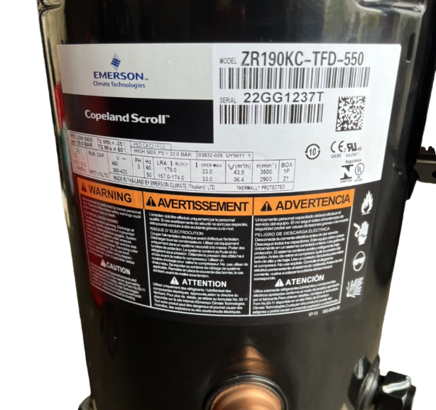 Compresor Copeland Scroll ZR190KCE-TF7-522 15HP Refrigerant R22
