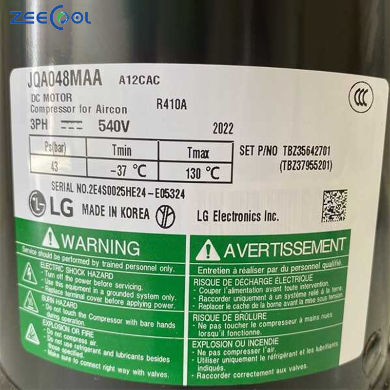 Wholesale DC 540v 3Phase Scroll Compressor Jqc048maa Air Conditioner R410A Refrigeration Compressor for LG