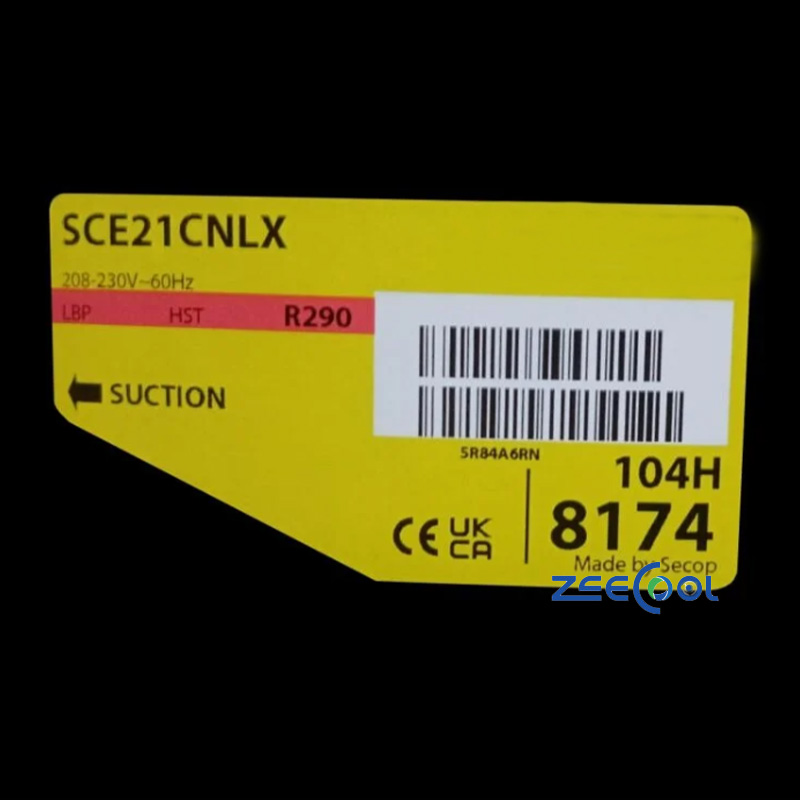 SECOP SCE15CNLX Hermetic Piston Refrigeration Compressor for Small Freezers Cold Cabinets and Air Cooling Systems Applications