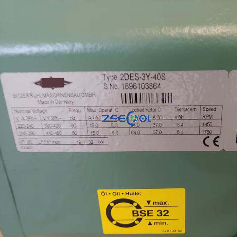 Bitzer 2DES-3Y-40S Semi-hermetic Refrigeration Compressor Used to Small to Medium-sized Commercial Refrigeration Systems