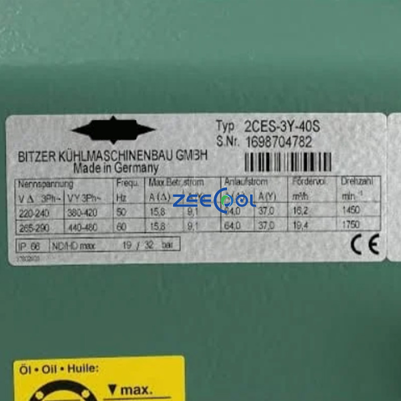 Bitzer 2DES-3Y-40S Semi-hermetic Refrigeration Compressor Used to Small to Medium-sized Commercial Refrigeration Systems
