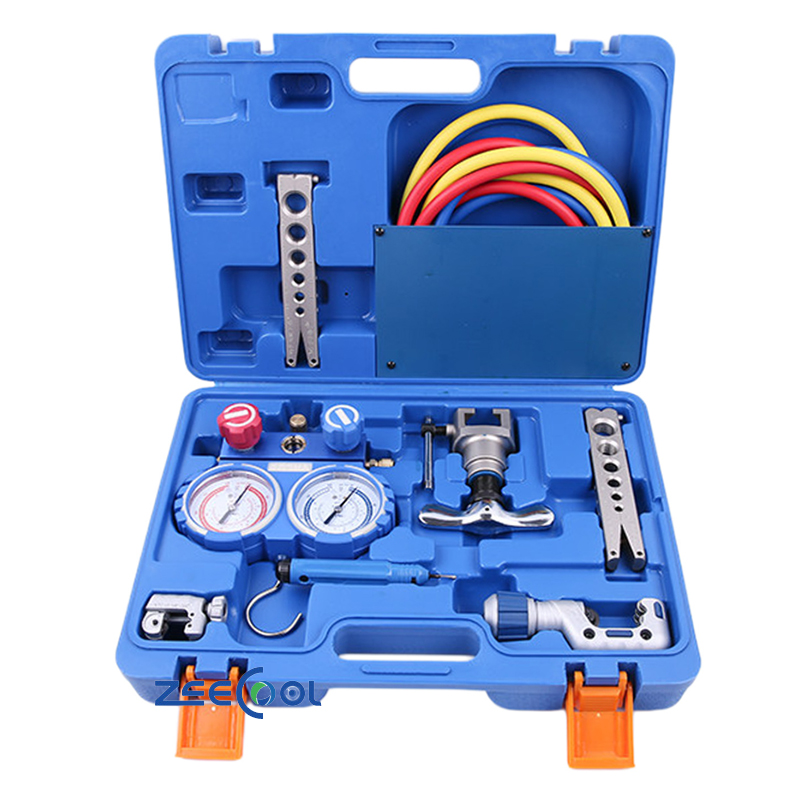 High-Practical VTB-5B Refrigeration Tool Kit Complete HVAC Maintenance Set Including Flaring Tool Pressure Gauge and Tube Cutter for Air Conditioning Service