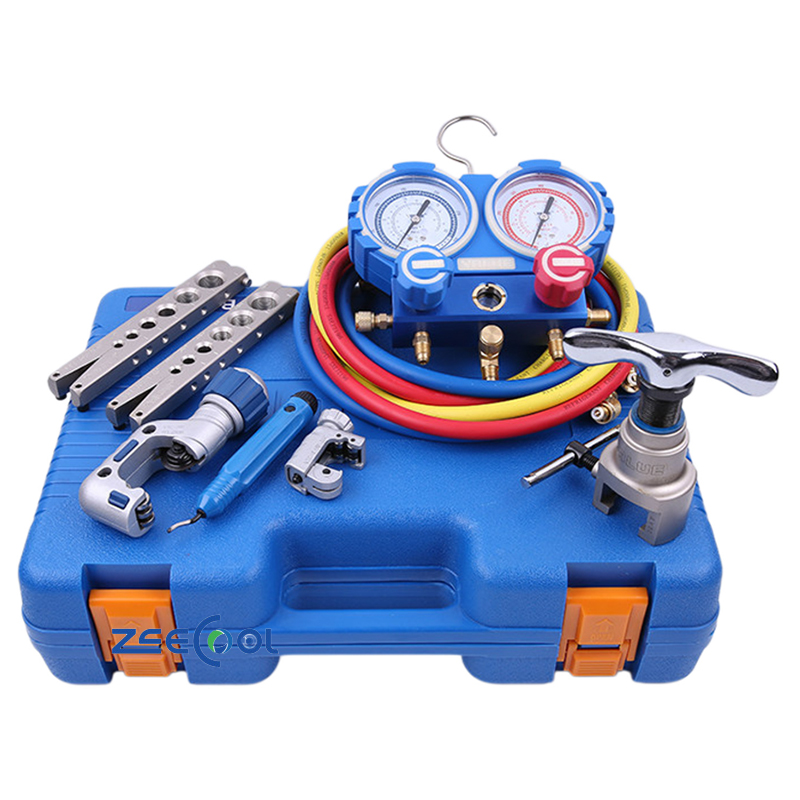 High-Practical VTB-5B Refrigeration Tool Kit Complete HVAC Maintenance Set Including Flaring Tool Pressure Gauge and Tube Cutter for Air Conditioning Service