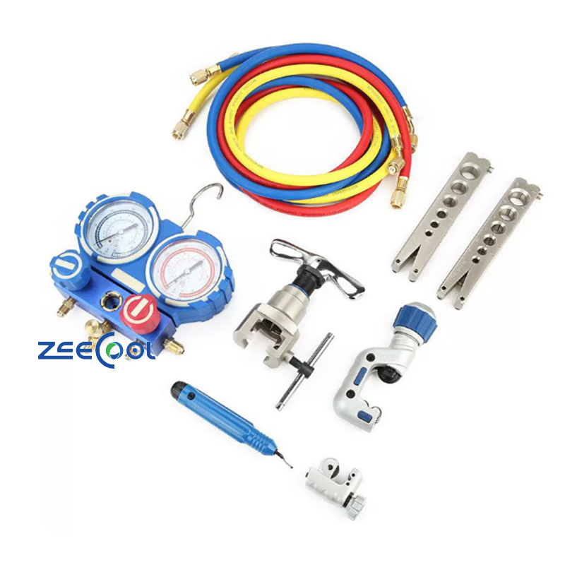 High-Practical VTB-5B Refrigeration Tool Kit Complete HVAC Maintenance Set Including Flaring Tool Pressure Gauge and Tube Cutter for Air Conditioning Service