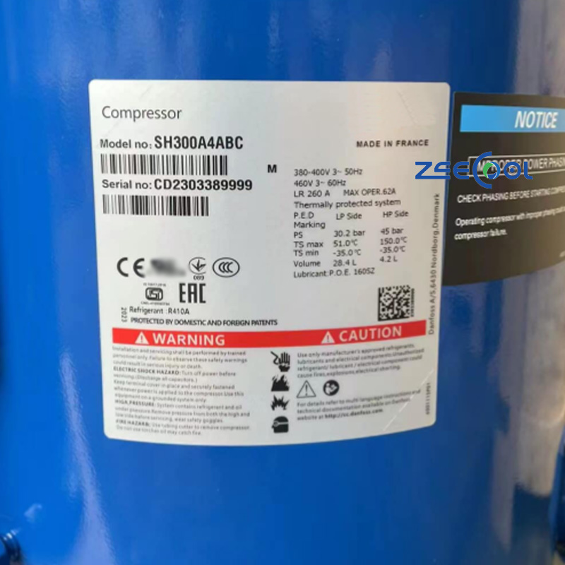 Danfo-ss SH300A9ABE Scroll Compressor 25HP R410A 380-400V/3Ph/60Hz Refrigeration for Light Industrial Process Cooling Systems