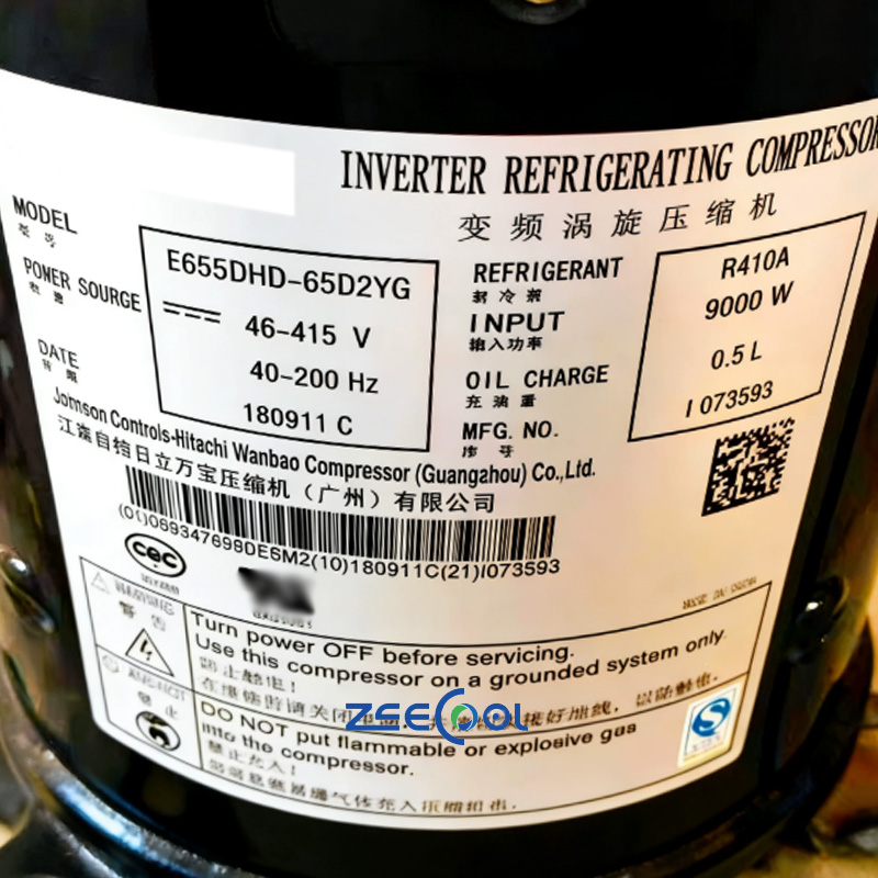 Hita-chi E655DH-65C2G R410A Fixed Speed Scroll Compressor Designed for Medium and High Temperature HVAC & Cooling Systems
