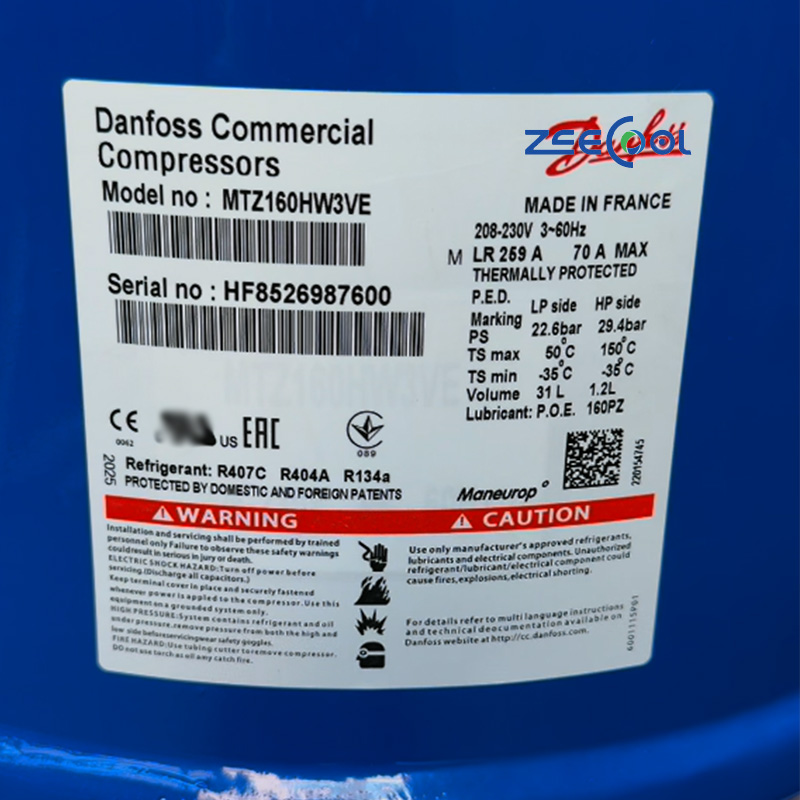 Stable Performance Danfo-ss MTZ160HW3VE Hermetic Piston Refrigeration Compressor for Commercial HVAC & Air Conditioning Systems