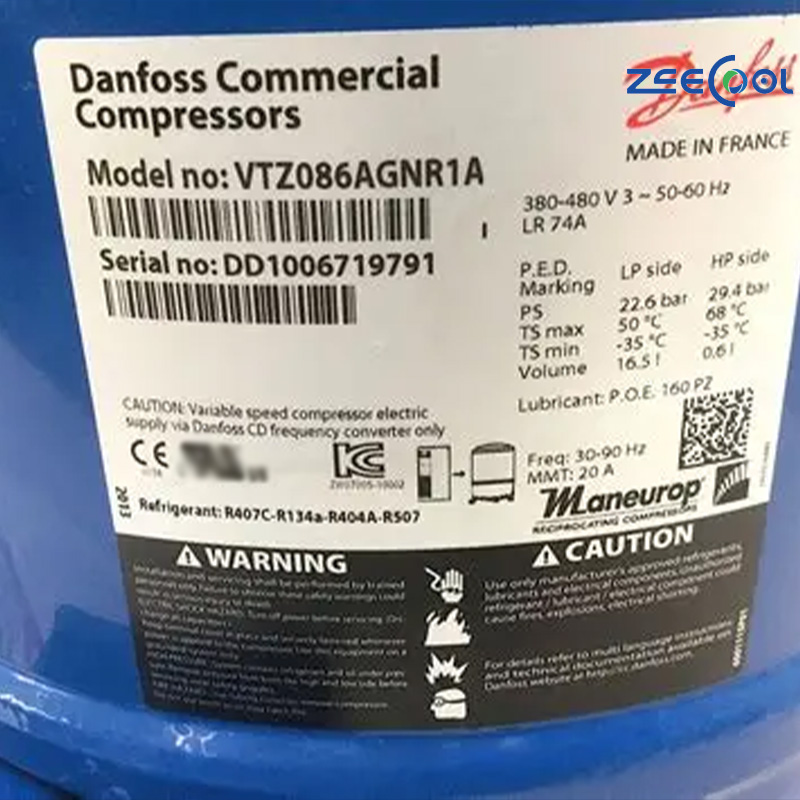 Favorable Price High Quality Danfoss VTZ038AGNR1A VTZ054AGNR1A VTZ086AGNR1B Reciprocating Piston Compressor for HVAC Refrigeration System