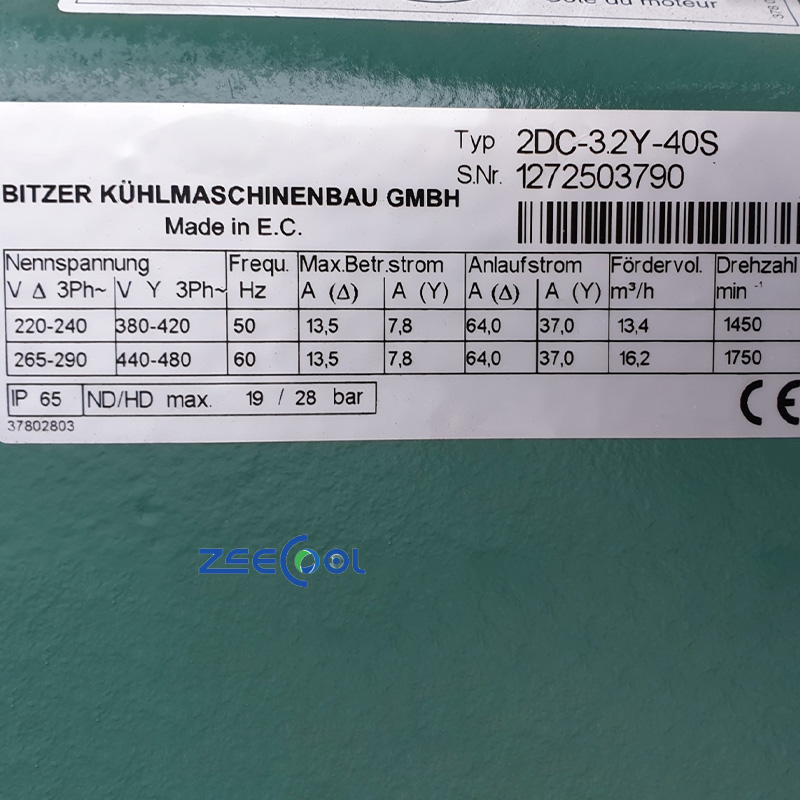 Bitzer Easy Industrial Maintenance Semi-Hermetic Piston Compressor 2DC-3.2Y-40S Cooling Equipment Parts for Air-cooled Systems