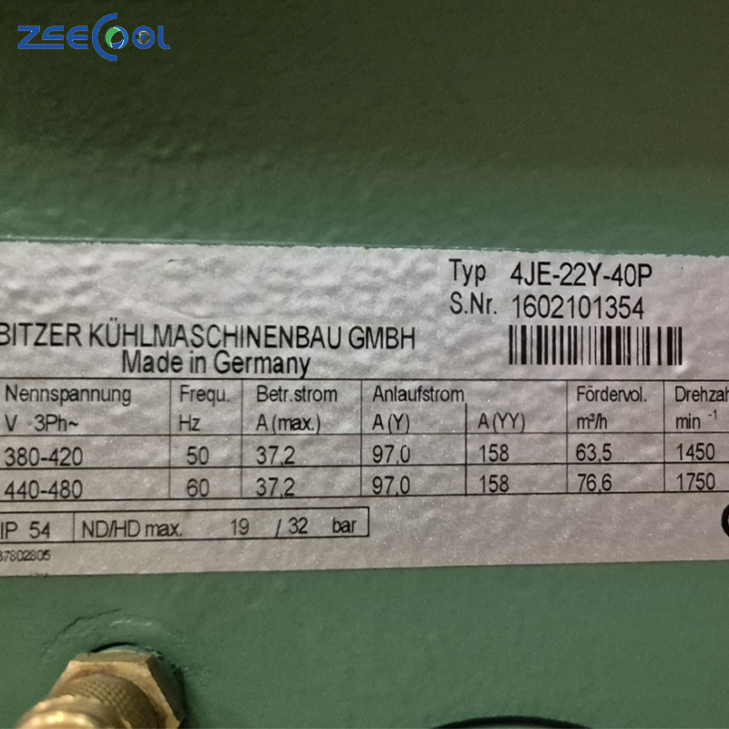 Bitzer Semi-hermetic Piston 4JE-22Y-40P 4JE-22.2Y-40P Industrial Refrigeration Compressor for Cold Storage & Food Refrigeration