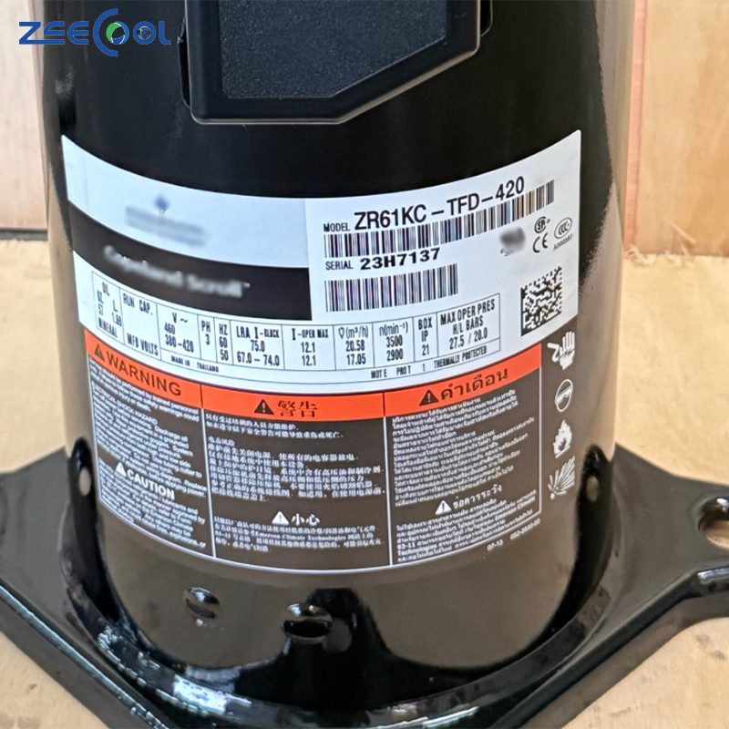 Cope Land Scroll Refrigeration Compressor 5HP ZR61KC-TFD-420 Is Suitable for air Conditioning and Industrial Chillers