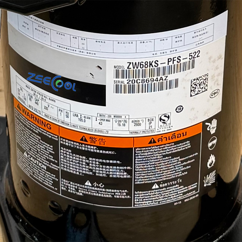 6HP Copeland Scroll Compressor ZW68KS-PFS-522 ZW68KSE-PFS-522 for R22 Refrigerant High Efficiency Refrigeration Compressor