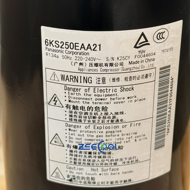 6KS250EAA21 标签 New 6RS092ZAA21 6RS092ZLA21 6KS250EAA21 DC Motor 3PH R134a Air Conditioner Refrigeration Compressor for Panasonic