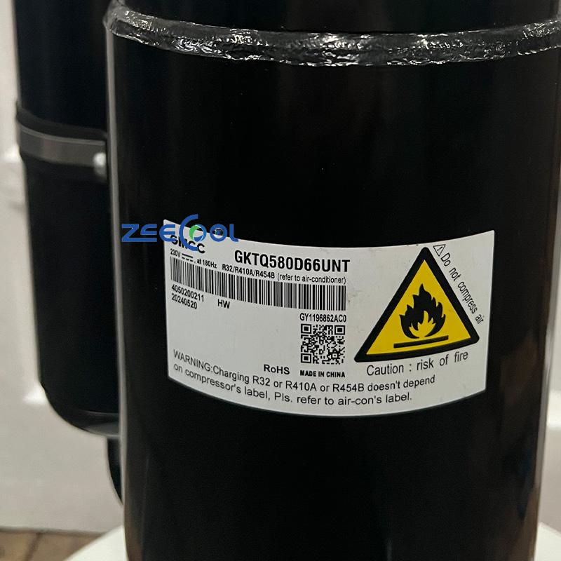 GMCC GKTQ580D66UNT DC Inverter Rotary Compressor 57.9cc R32/R410A/R454B With Vapor‑Injection For Commercial Low‑Temp Heat‑Pump Base‑Station Cooling Unit