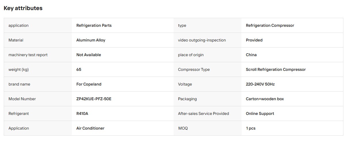 Copeland Scroll Refrigeration Compressor ZP42KUE-PFZ-50E ZP42KSE-PFZ-522 ZP42KUE-TFM-52E ZP42KSE-TFD-52E ZP42KSE-TFD-522 Commercial Air Conditioning ZP42KSE-TF5-522 ZP42K5E-PFV-130 ZP42K5E-PFV-522 ZP42K5E-TFD-800 ZP42KHE-PFB-502