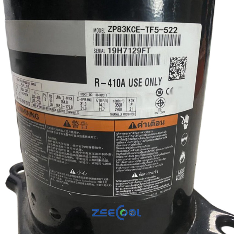 ZP83KCE-TF5-522 Copeland Refrigeration Scroll Compressor ZP83KCE-TF5-522 ZP83KCE-TFD-522 ZP91KCE-TF7-522 ZP83KCE-TF7-522 200-220V 3Ph R410A Air Conditioner