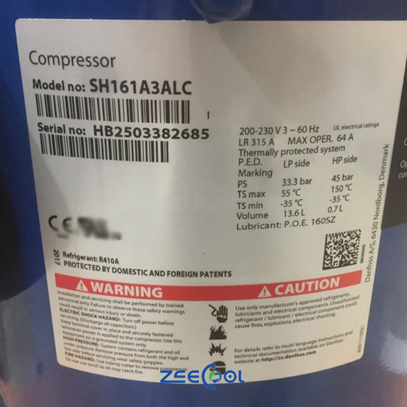 4 Danfoss Scroll Compressor SH161A4ALC SH161A3ALC DSH161A3ALC Commercial HVAC Refrigeration Compressor for Air Conditioning and Cold Storage Systems