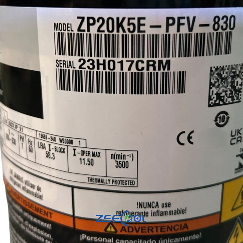 ZP20K5E-PFV-130 (5) Copeland Scroll Refrigeration Compressor ZP20K5E-PFV-130 ZP20KFE-PFV-130 ZP20K5E-PFV-830 ZP20K5E-PFV-800 ZP22KME-PFZ-582 R410A Air Conditioner & Heat Pump Outdoor Unit