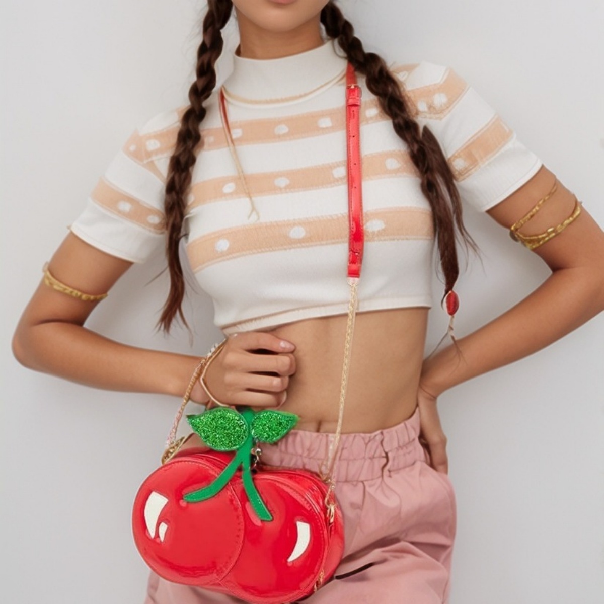 wholesale custom red fruit cherry cross-body PU bag