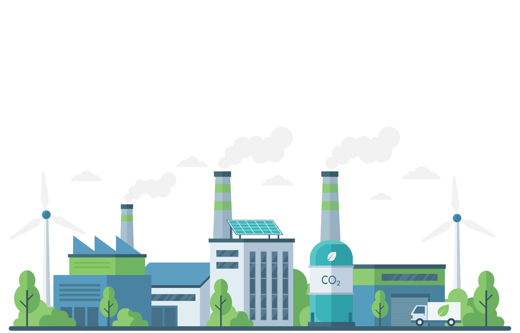 Flat vector illustration with themes of green energy and sustainable industry