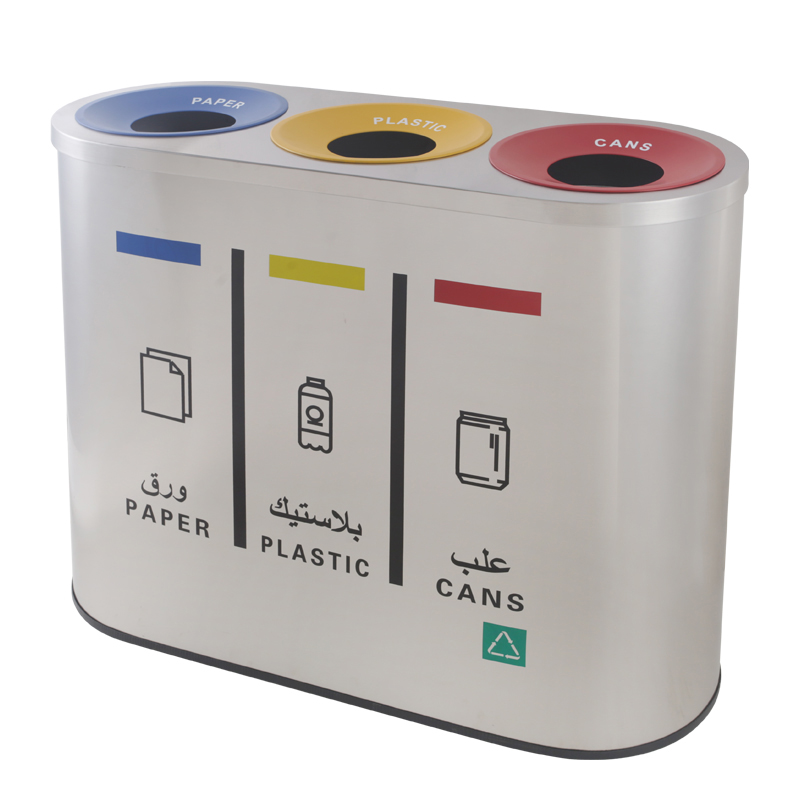 BX-A070S Commercial three-compartment stainless steel oval trash can BX-A070S Commercial three-compartment stainless steel oval trash can
