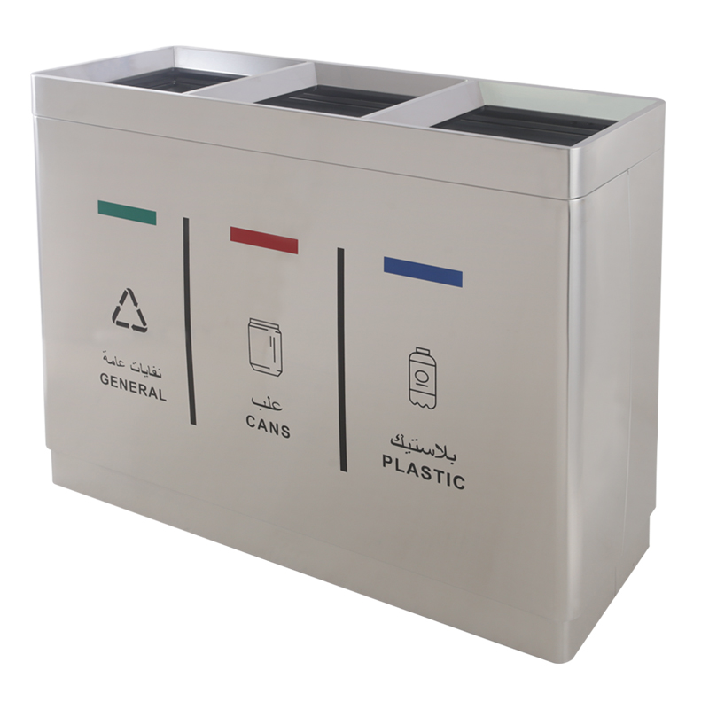 BX-A113  Commercial three-compartment stainless steel trash can