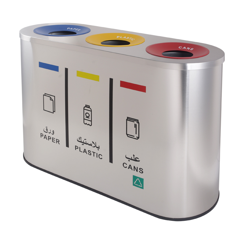 BX-D070  Commercial three-compartment stainless steel oval trash can