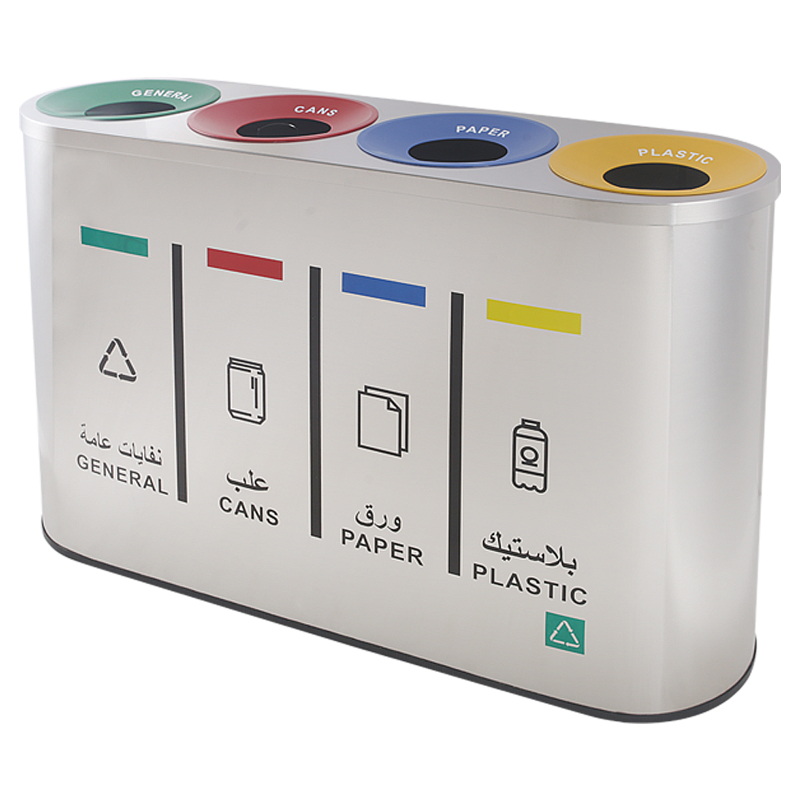BX-D172  Commercial four-compartment stainless steel oval trash can